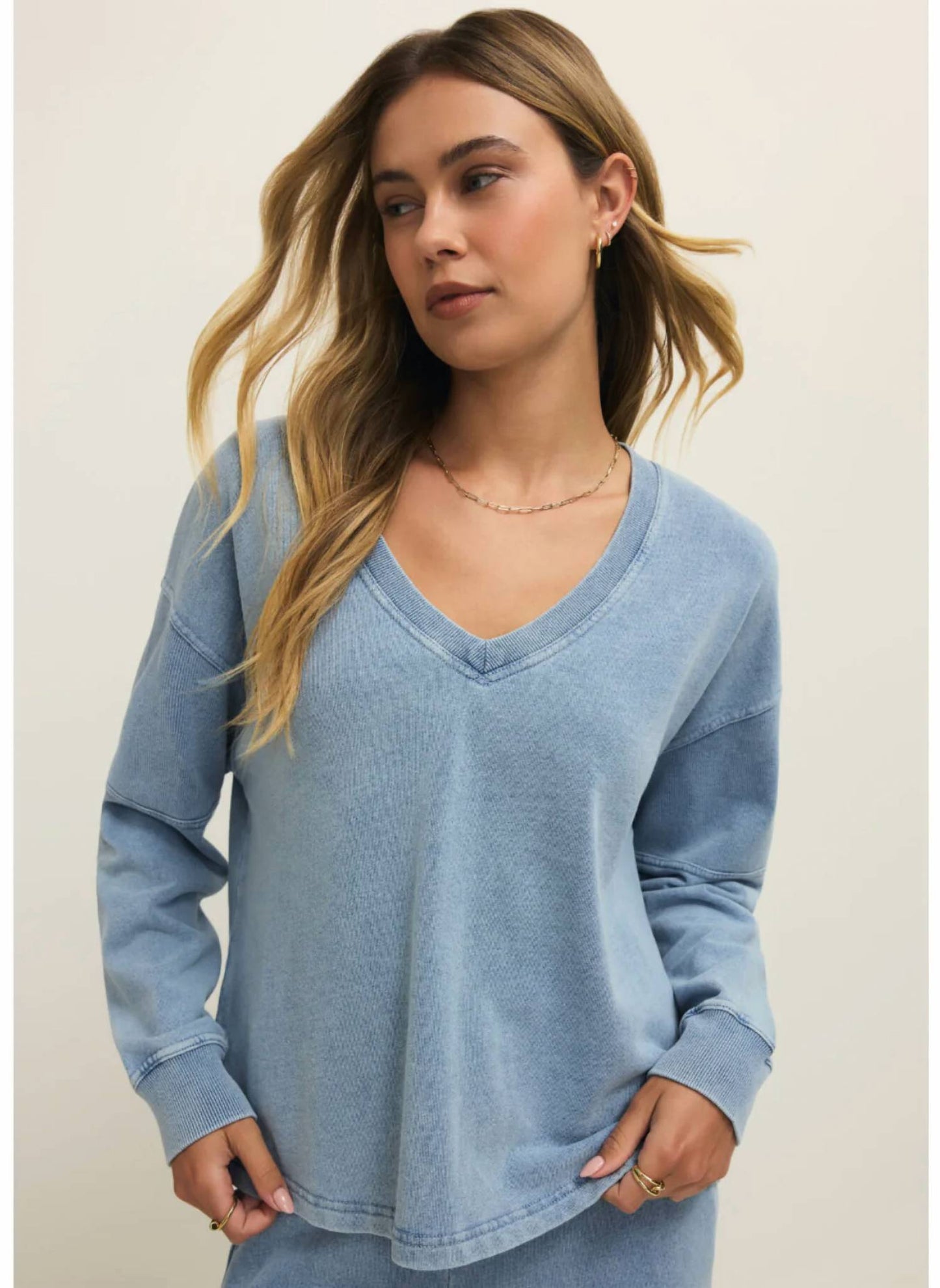 Z Supply - Delphine Knit Denim Pullover Sweatshirt