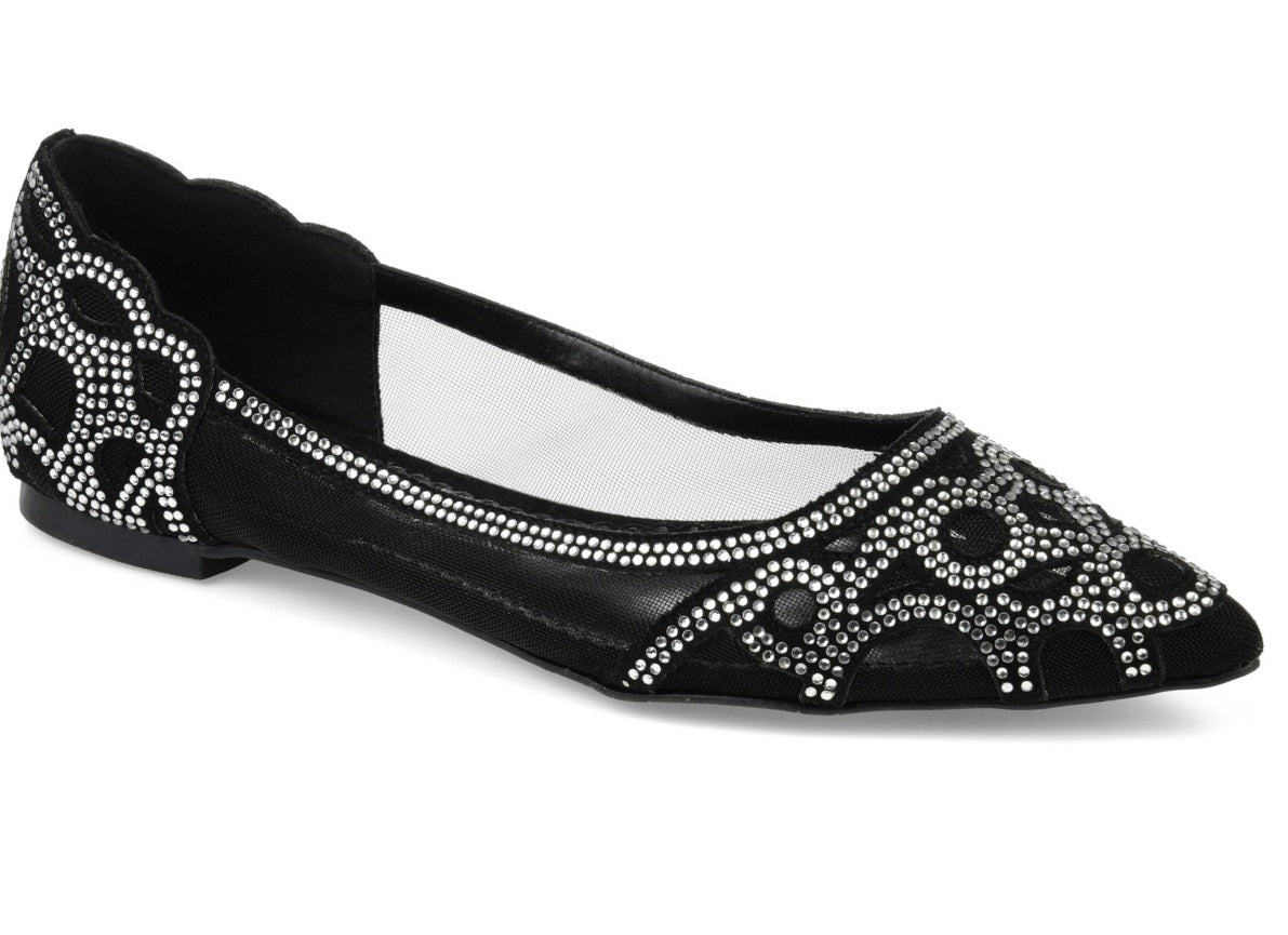 Journee Collection Women's Batavia Embellished Flats Black Size 6.5 M