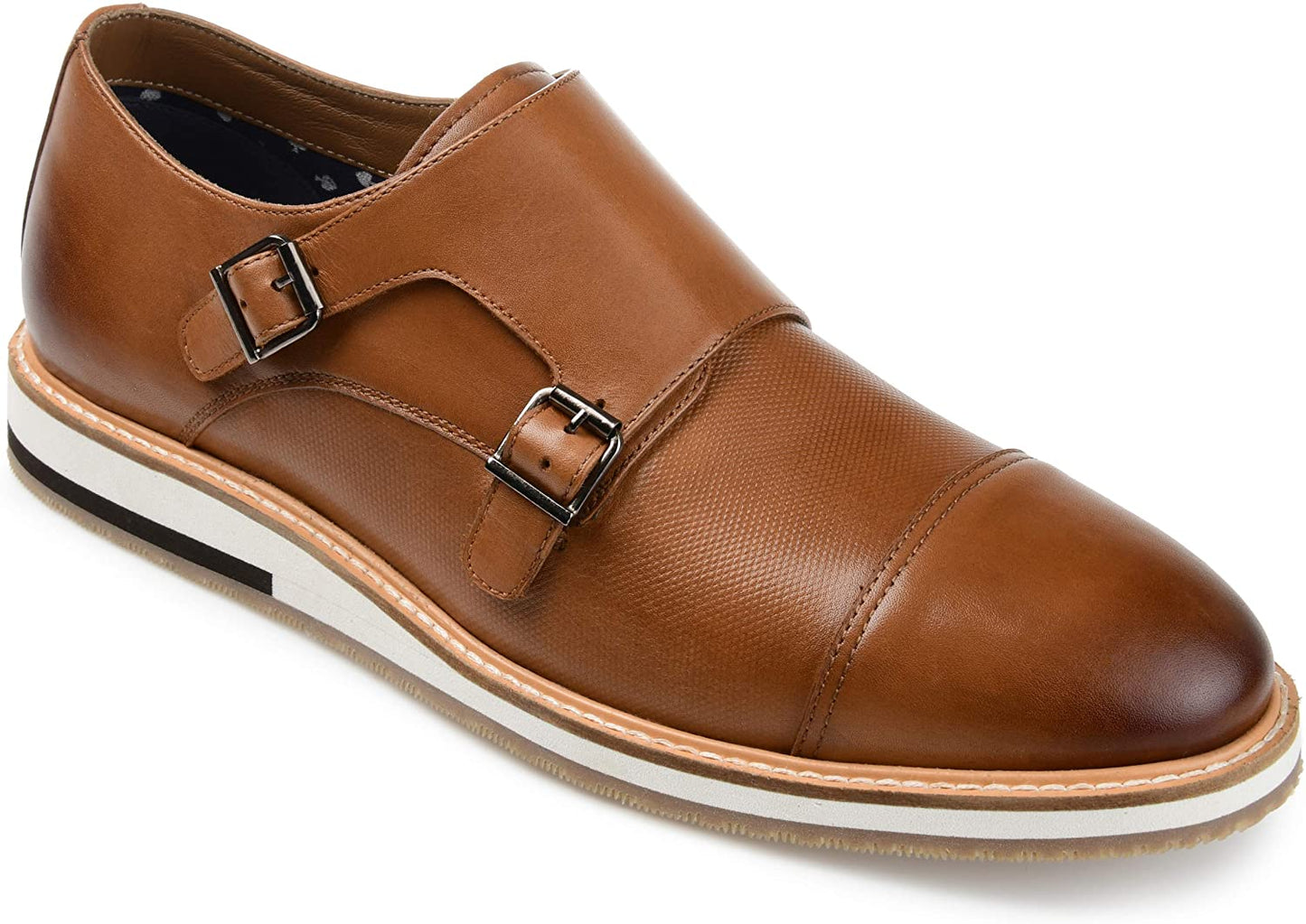 Thomas & Vine Men's Thatcher Cap Toe Monk Strap Dress Shoes Brown Size 8.5 M