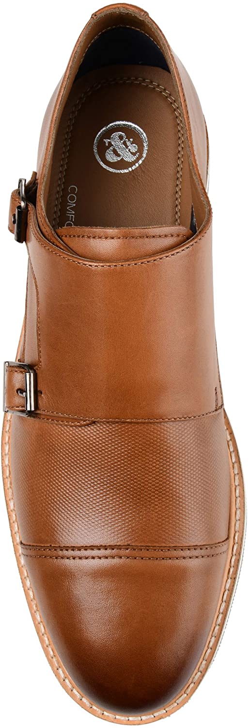 Thomas & Vine Men's Thatcher Cap Toe Monk Strap Dress Shoes Brown Size 8.5 M