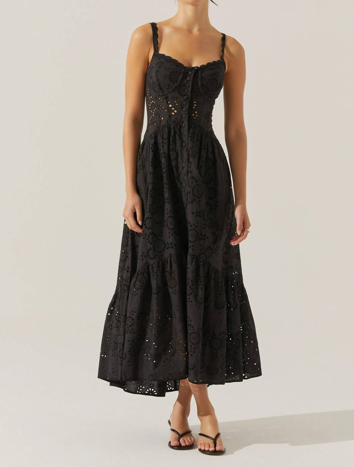 Astr - Yamila Eyelet Corset Midi Dress
