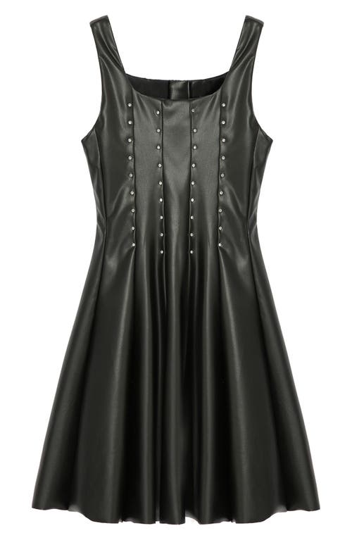 kids-studded-faux-leather-skater-dress-in-black