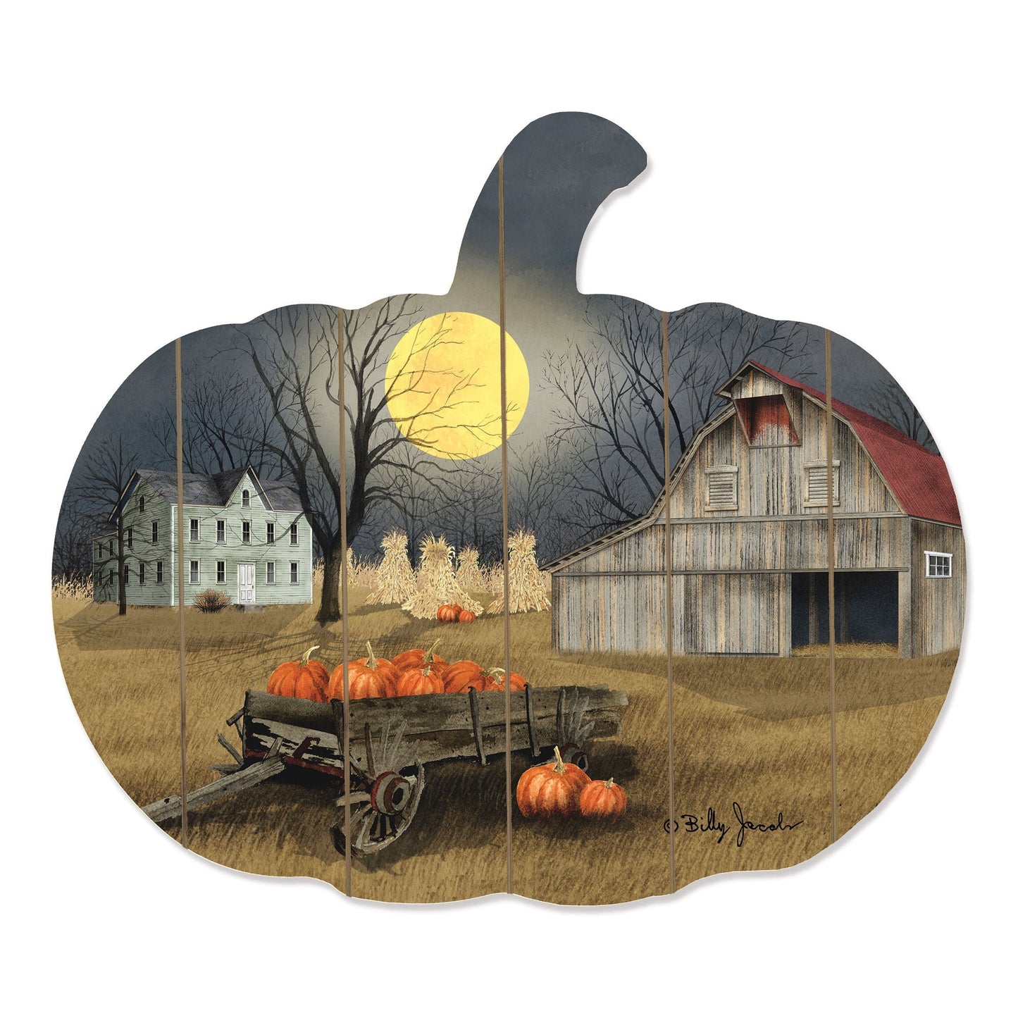 Harvest Moon Wooden Pumpkin Wall Art by Artisan Billy Jacobs