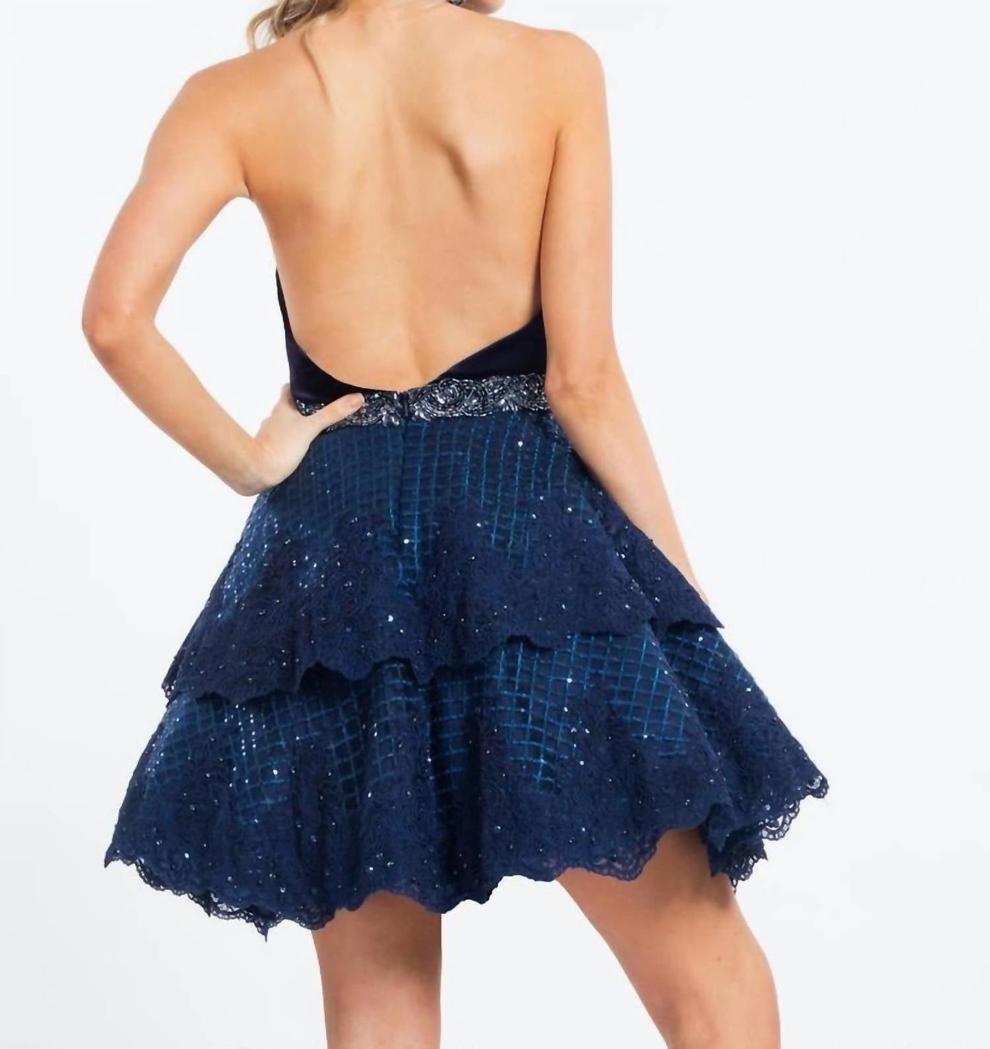 Rachel Allan - Velvet Lace Short Prom Dress