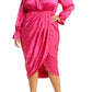 11 Honoré Brittney Floral Long Sleeve Satin Midi Dress in Pink Peacock, Size 12W