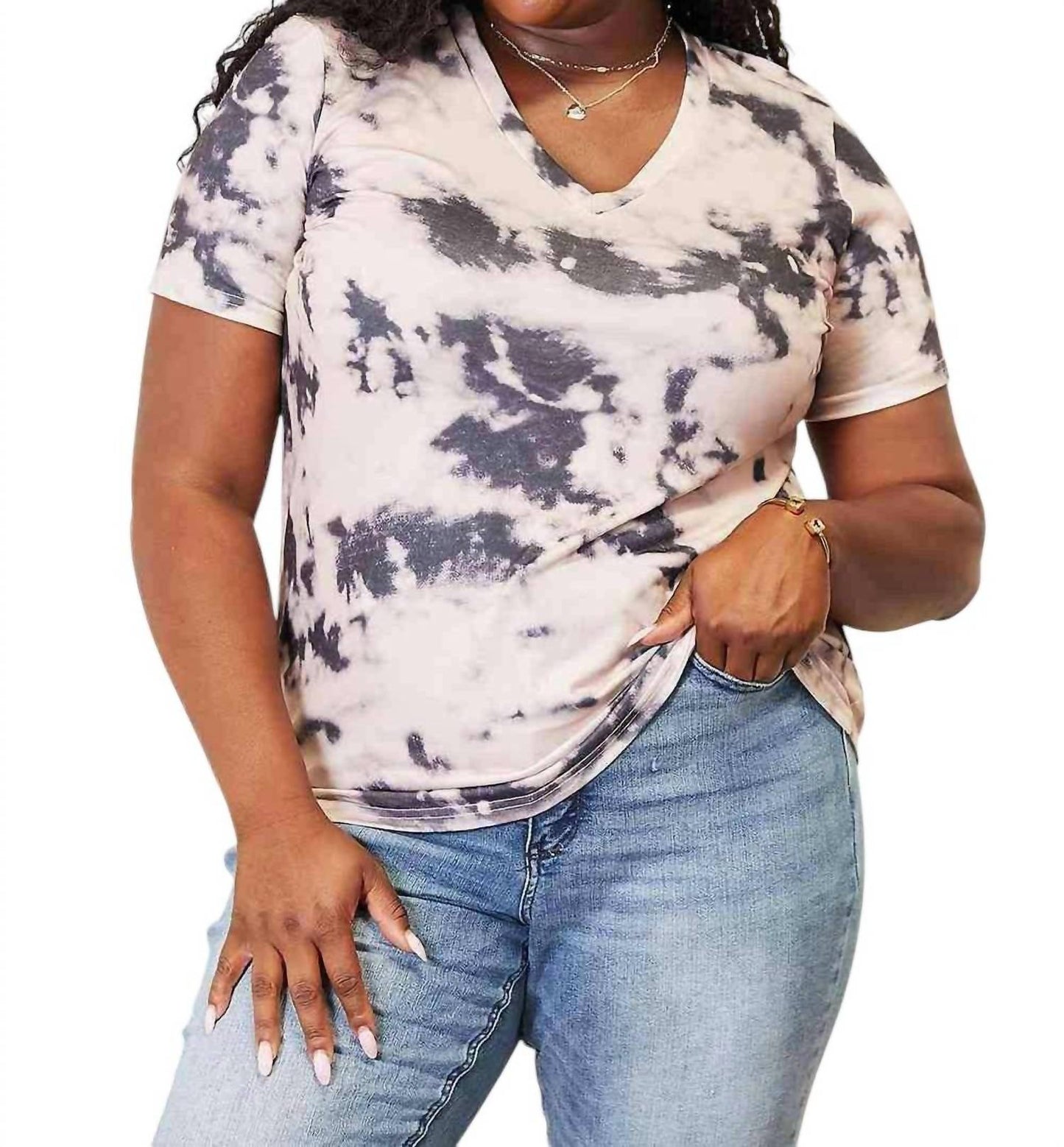 Double Take - Bohemian Tie-dye V-neck Tee