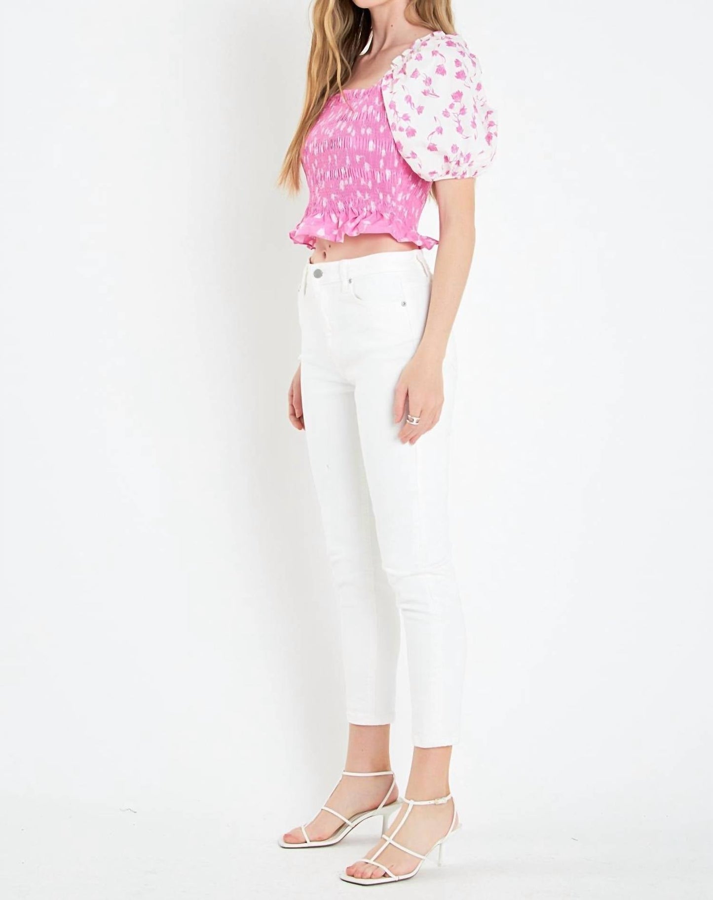 2.7 August Apparel - Contrast Floral Smocked Top