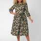Leota Women's Iman Floral Balloon Sleeve Midi Dress Brown