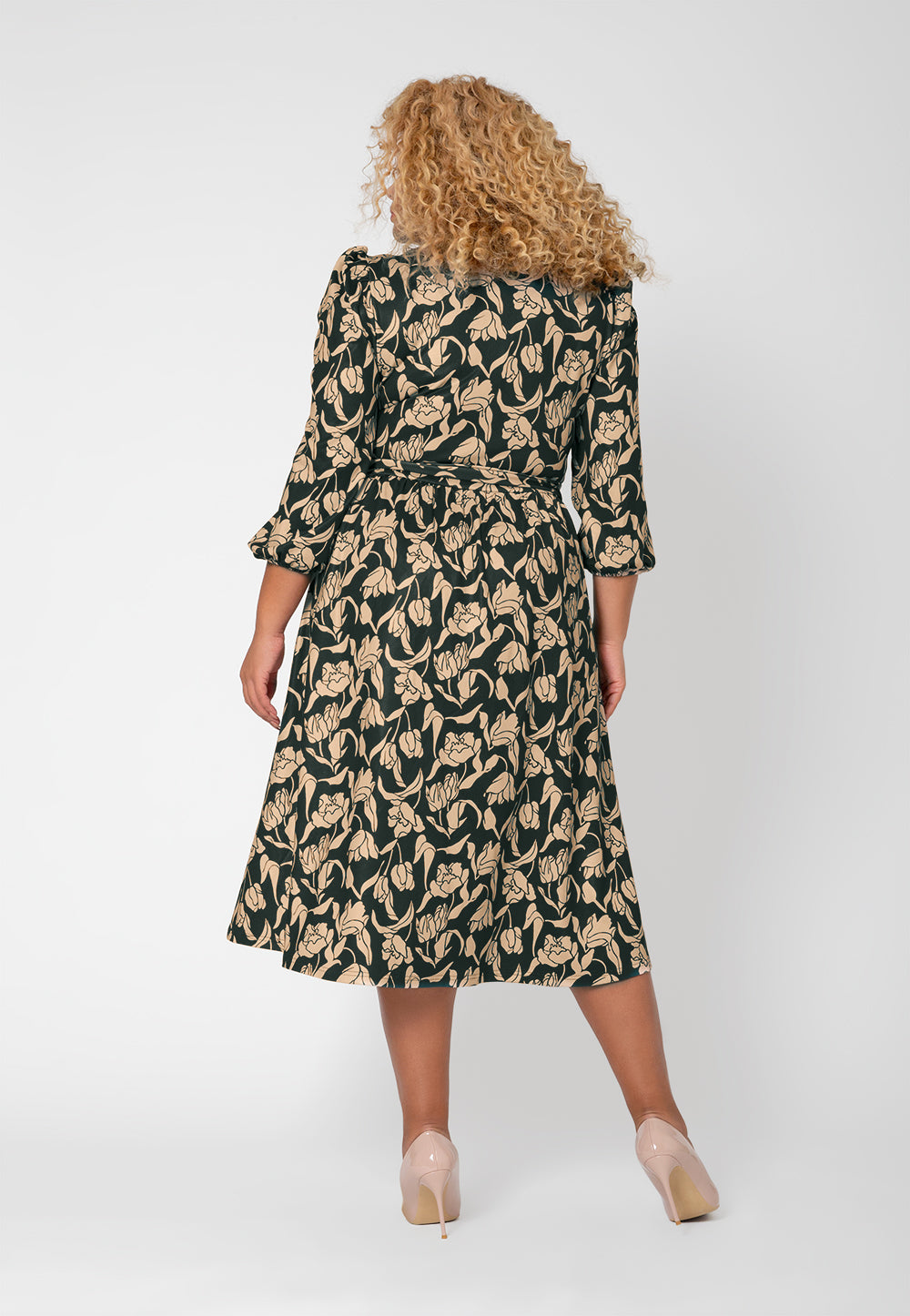 Leota Women's Iman Floral Balloon Sleeve Midi Dress Brown