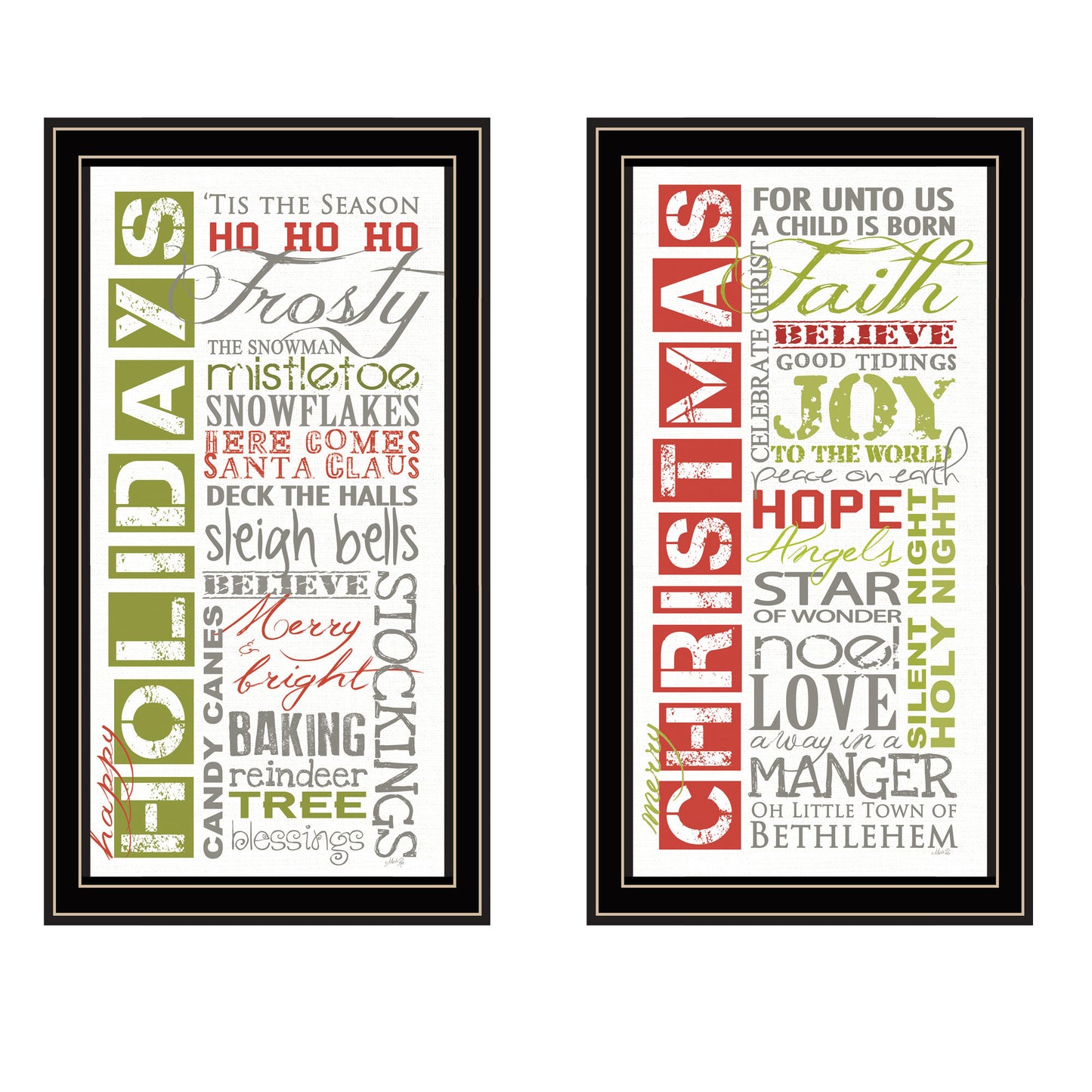 Trendy Decor 4U 2-Piece Vignette “Happy Holidays” Black Framed Wall Art by Marla Rae