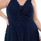 City Studio Women's Plus Lace Knee Length Fit & Flare Dress Blue Size 16W