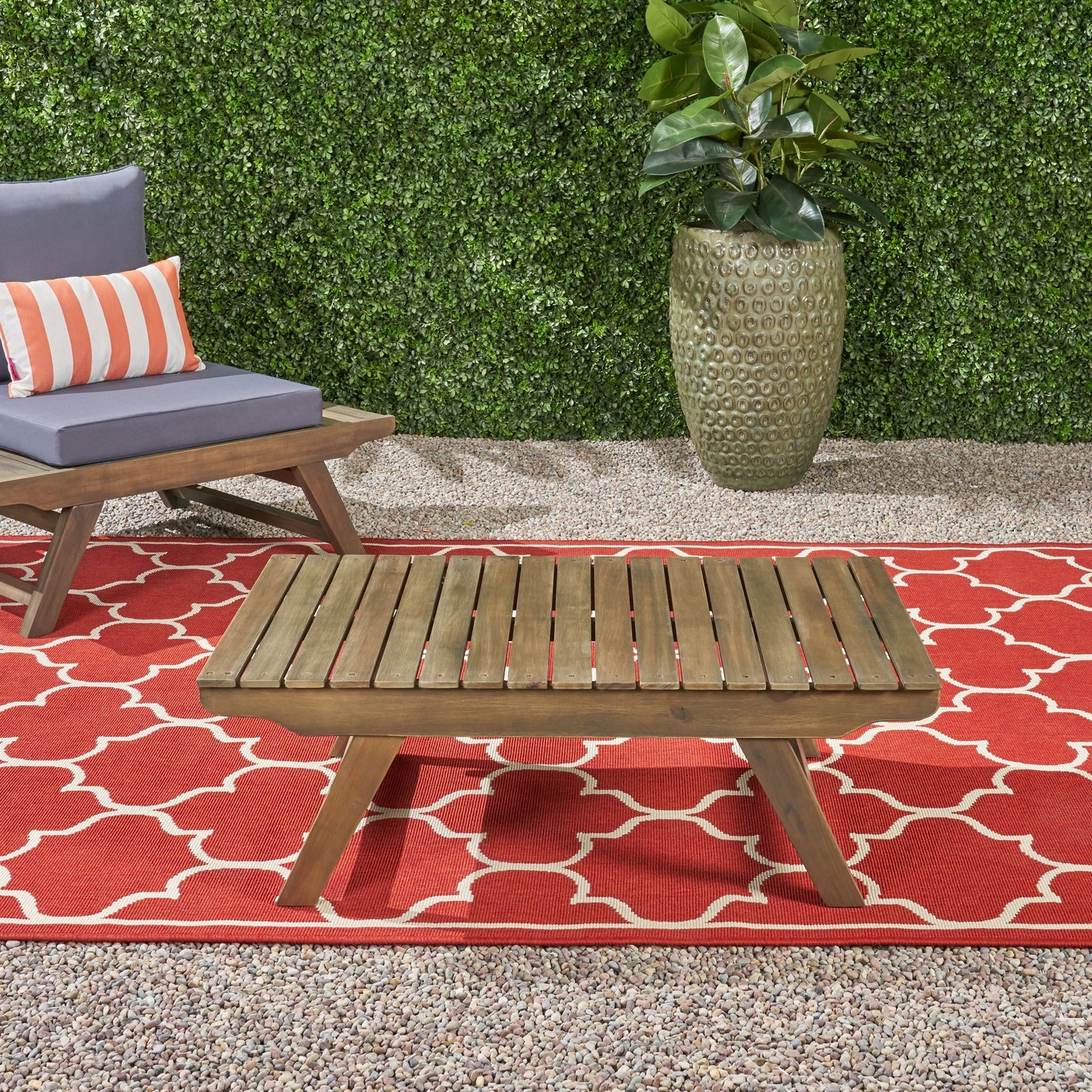 Outdoor Acacia Wood Coffee Table with Open Slat Design, Grey