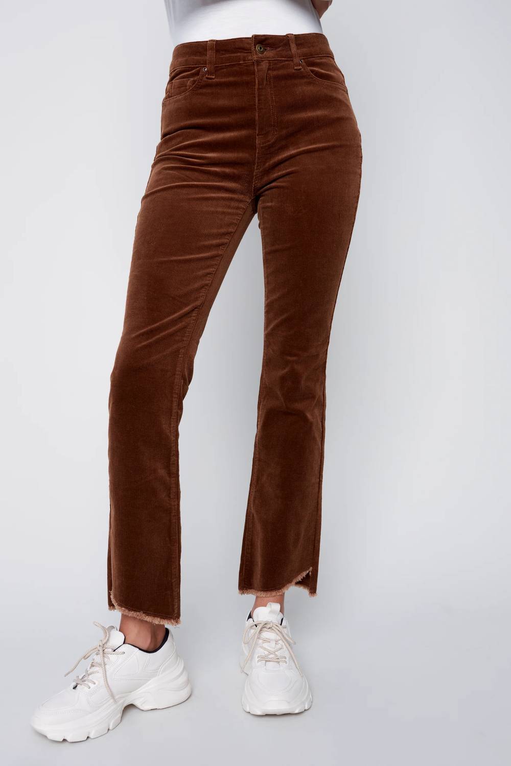 Charlie B - Corduroy Asymmetrical Hem Bootcut Leg Pants