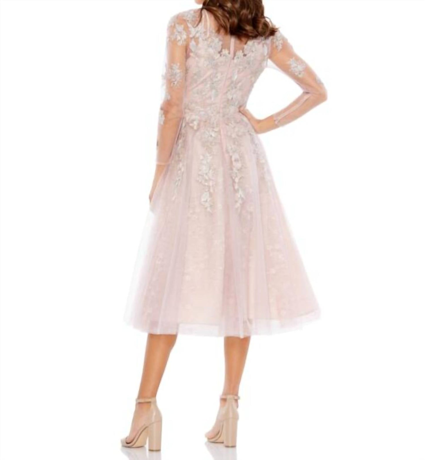 Mac Duggal - Sheer Neckline Illusion Sleeve Dress