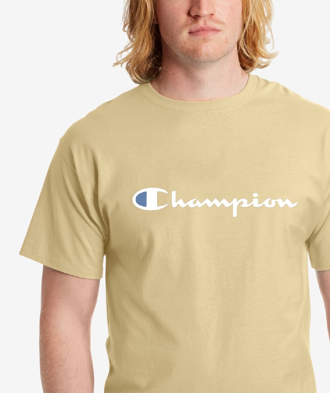 Champion Men's Script Logo T-Shirt Yellow Size Small