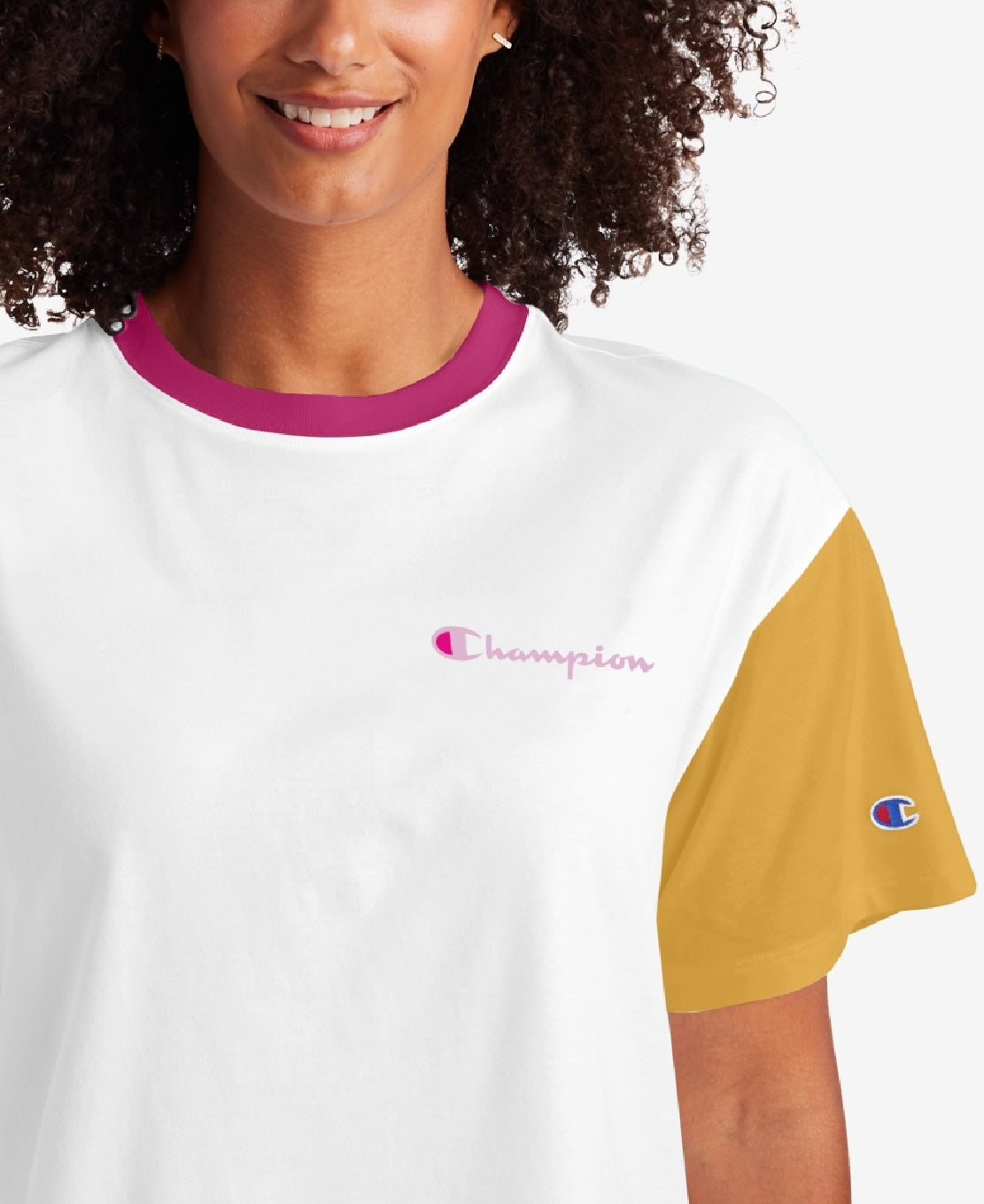 Champion Women's Cropped Colorblocked T-Shirt White Size Medium