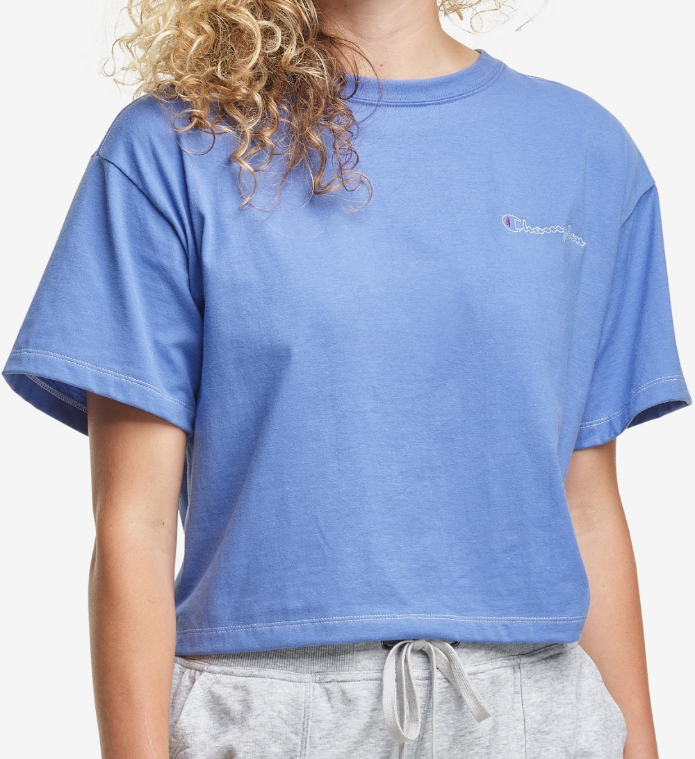 Champion Women's Cotton Cropped T-Shirt Blue Size XX-Large