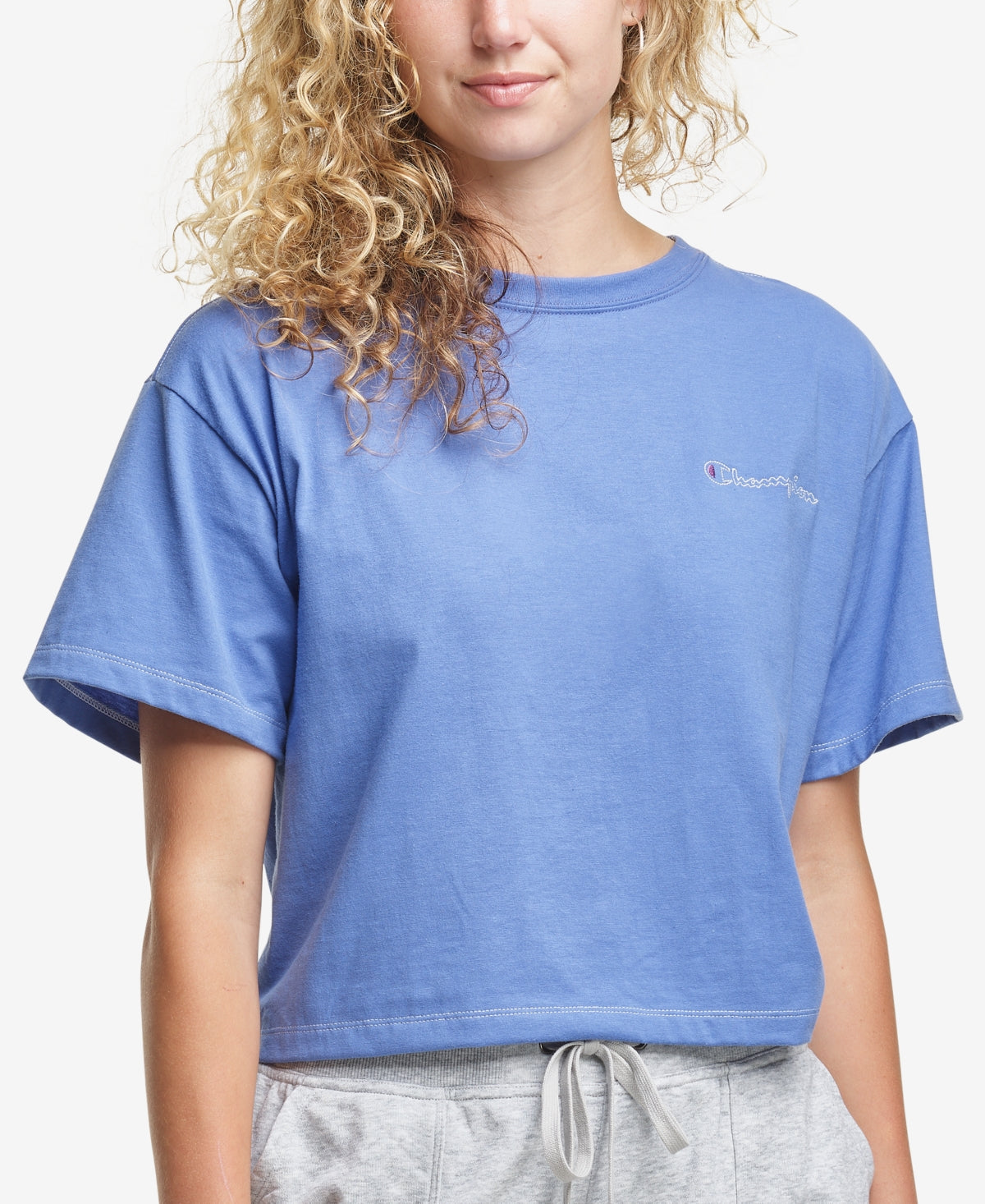 Champion Women's Cotton Cropped T-Shirt Blue Size XX-Large