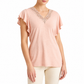 Lauren Ralph Lauren Womens Lace Trim Flutter Sleeves T-Shirt