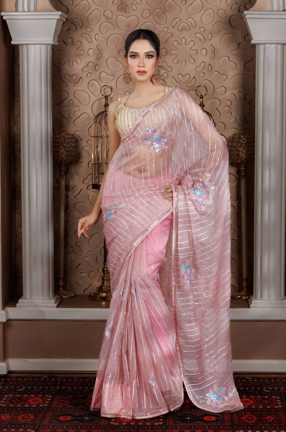 Zaalima Fashion - Organza Saree With Sequin & Floral Embroidery