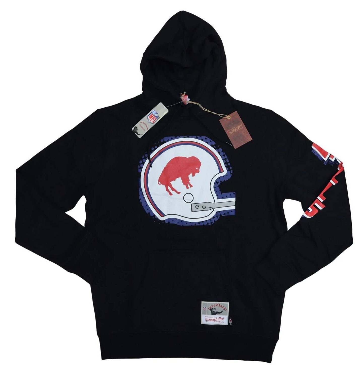 Mitchell & Ness - पुरुषों के लिए बफ़ेलो बिल बिग फेस 7.0 एनएफएल थ्रोबैक हूडी स्वेटशर्ट