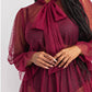The Curve La - Fine Like Wine Sheer Bow-tie Top