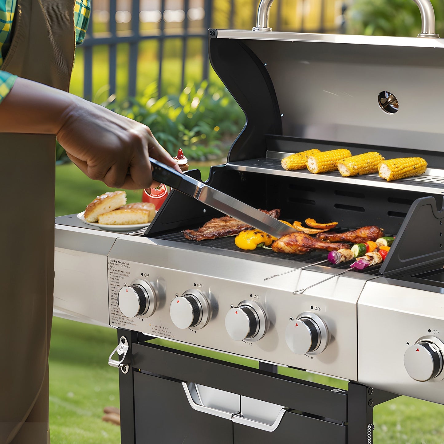 Propane Grill 4 Burner Barbecue Grill Stainless Steel Gas Grill with Side Burner