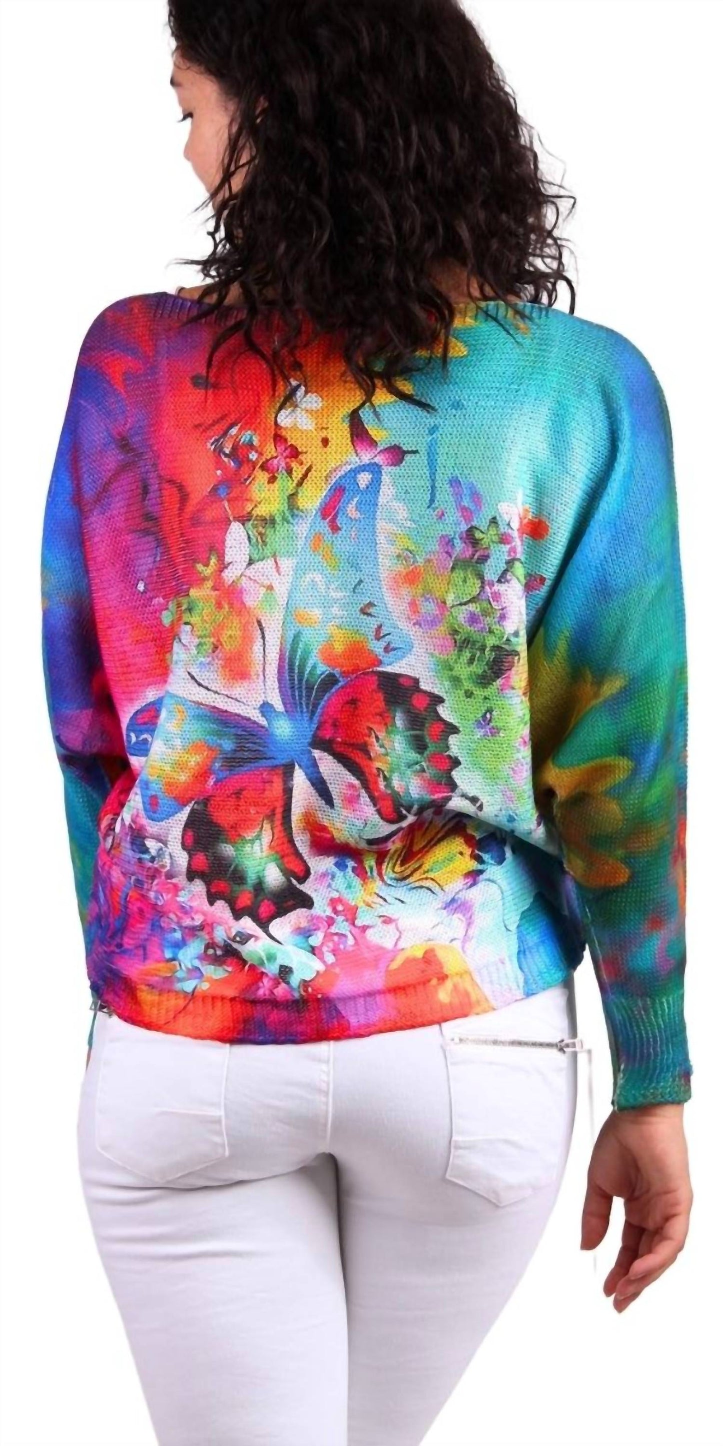 Gigi Moda - Daria Groovy Butterfly Print Batwing Sweater