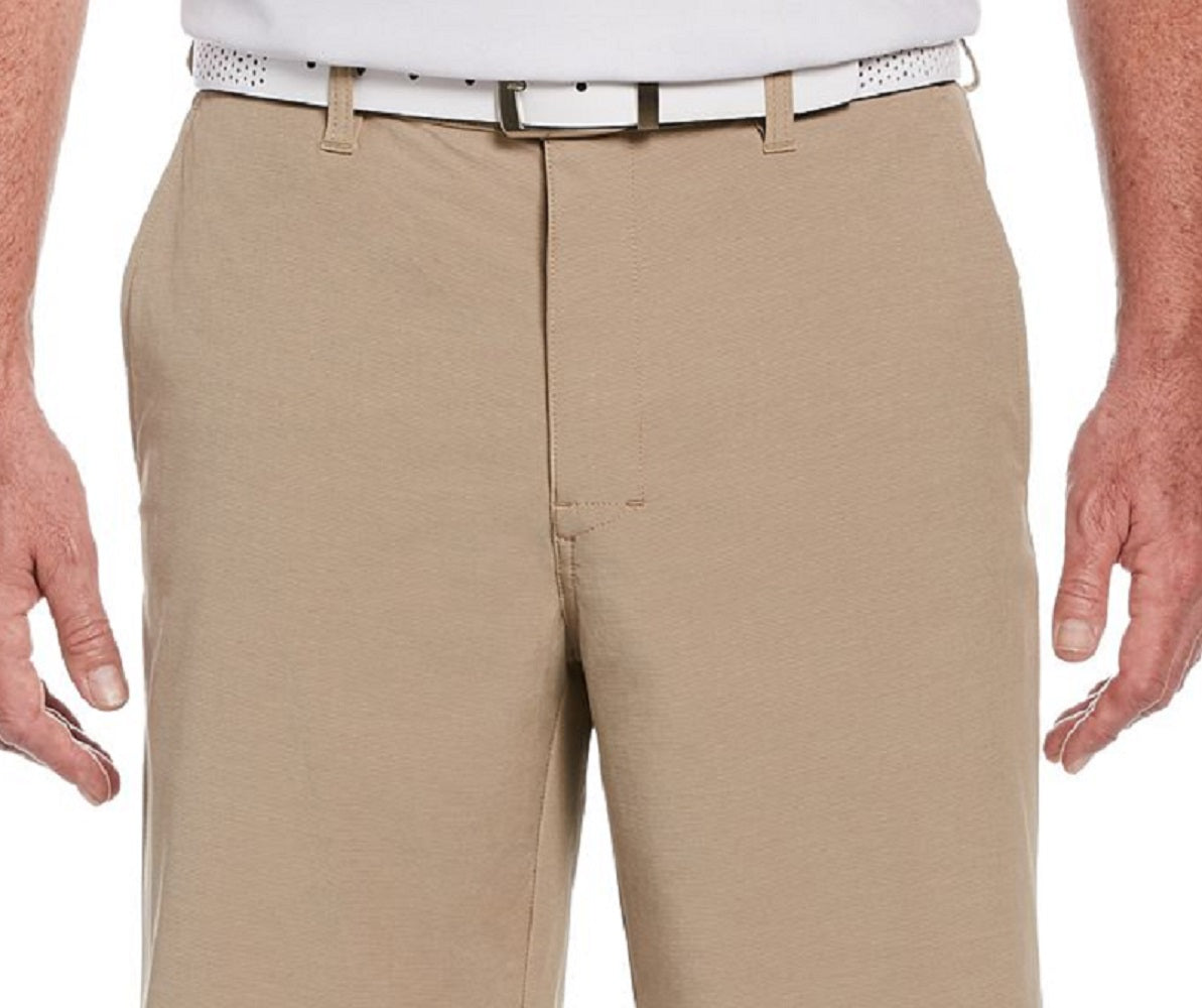 PGA Tour Men's Performance Stretch Flat Front Horizontal Textured Golf Shorts Brown Size 34