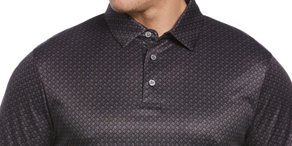 PGA Tour Men's Athletic Fit Watercolor Geo Print Performance Golf Polo Shirt Black Size Large