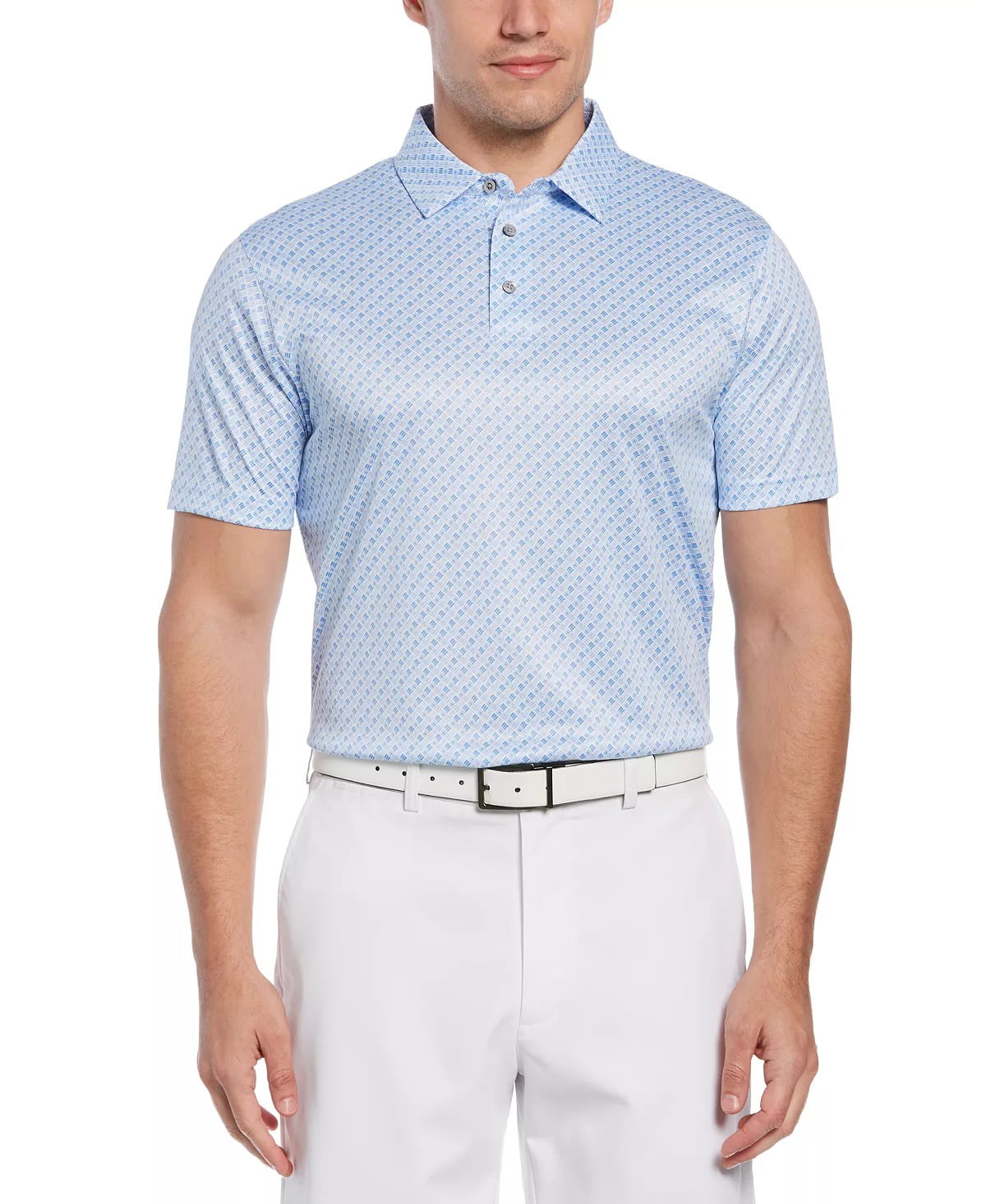 PGA Tour Men's Athletic Fit Geo Print Golf Polo Shirt Blue Size Large