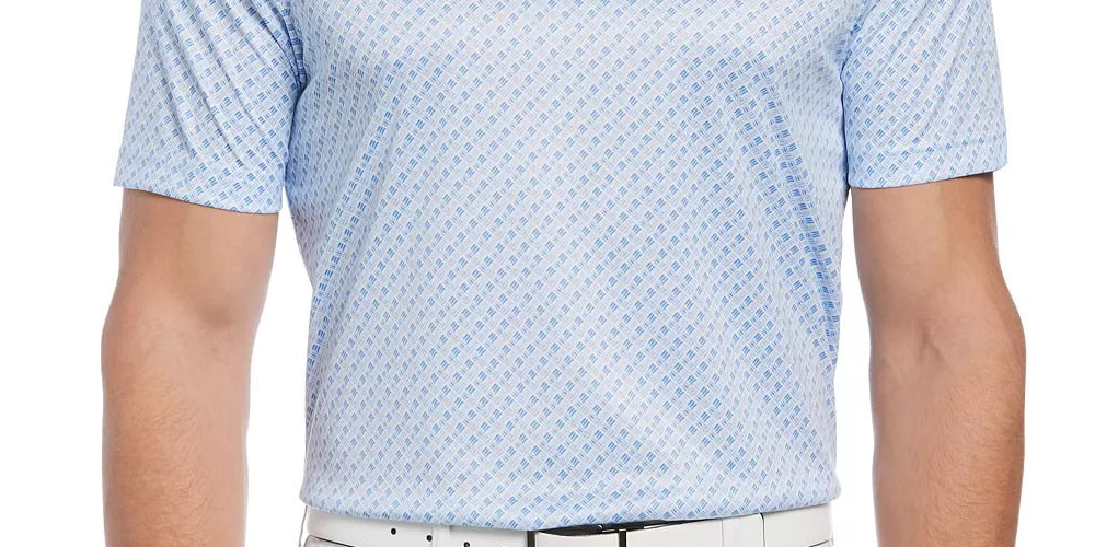 PGA Tour Men's Athletic Fit Geo Print Golf Polo Shirt Blue Size Large