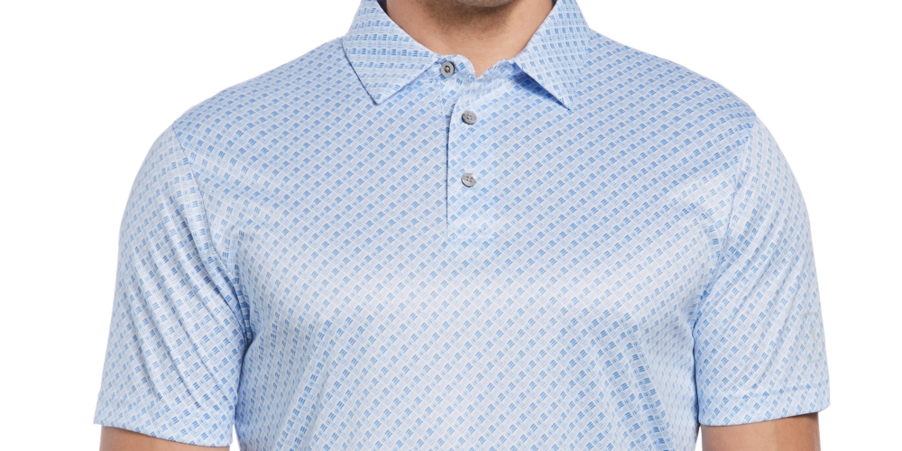 PGA Tour Men's Athletic Fit Geo Print Golf Polo Shirt Blue Size Large