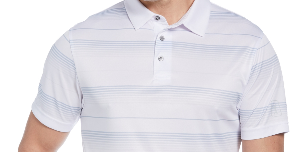 PGA Tour Men's Athletic Fit Ombre Performance Polo Shirt White Size Small