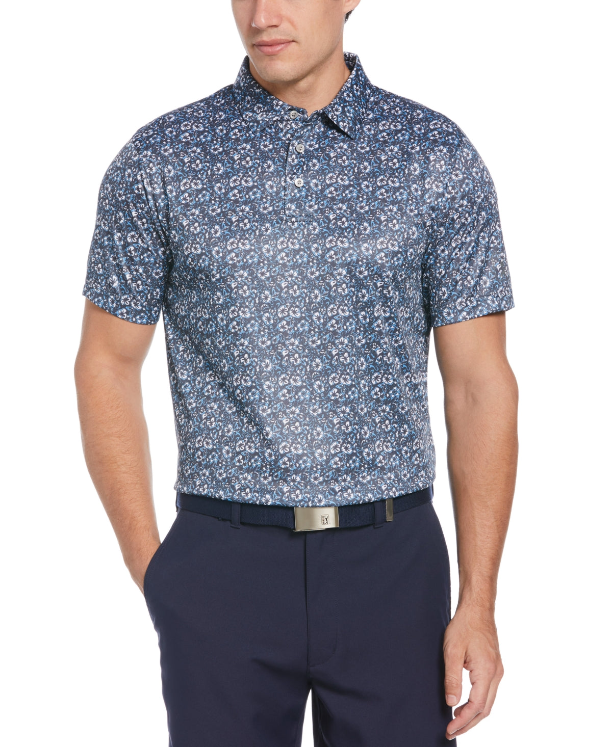 PGA TOUR Men's Vacation Floral Print Golf Polo Shirt Blue Size X-Large