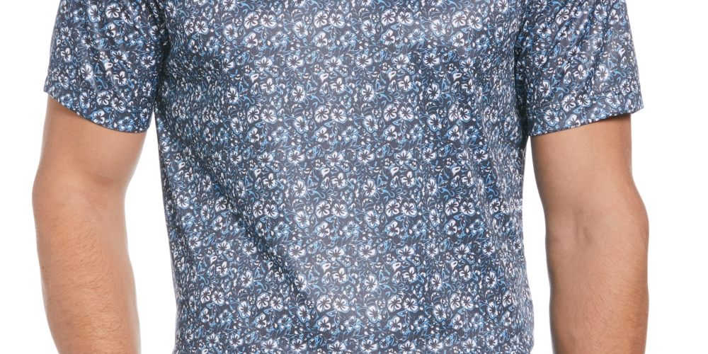 PGA TOUR Men's Vacation Floral Print Golf Polo Shirt Blue Size X-Large