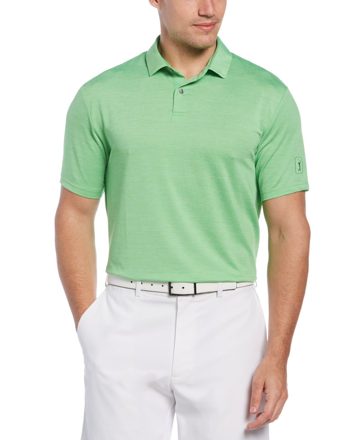 PGA Tour Men's Space Dye Texture Golf Polo Shirt Green Size Large