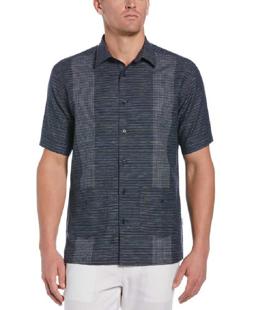 Cubavera Men's Linen Blend Yarn Dye Stripe Guayabera Short Sleeve Shirt Dress Blue Size Large
