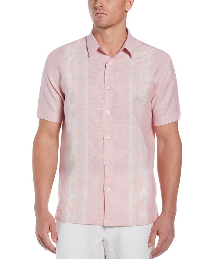 Cubavera Men's Tropical Combo Panel Shirt Pink Size Small