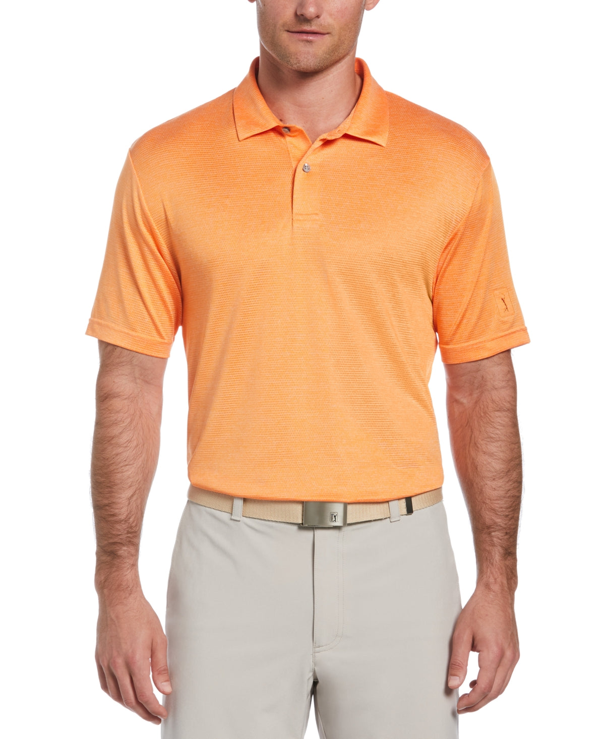 PGA Tour Men's Space Dye Texture Golf Polo Shirt Orange Size Small