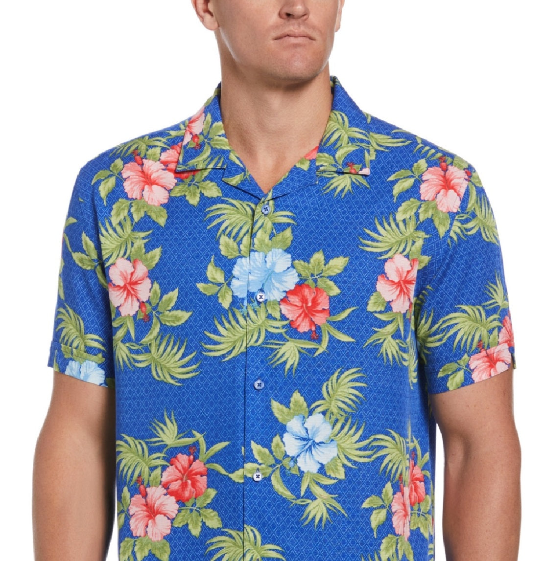 Cubavera Men's Textured Geo Floral Print Shirt Blue Size XX-Large