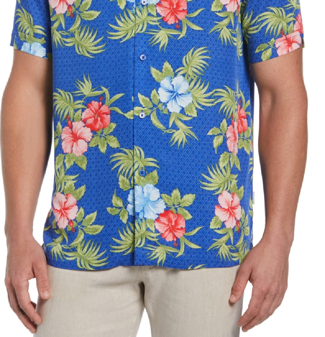 Cubavera Men's Textured Geo Floral Print Shirt Blue Size XX-Large