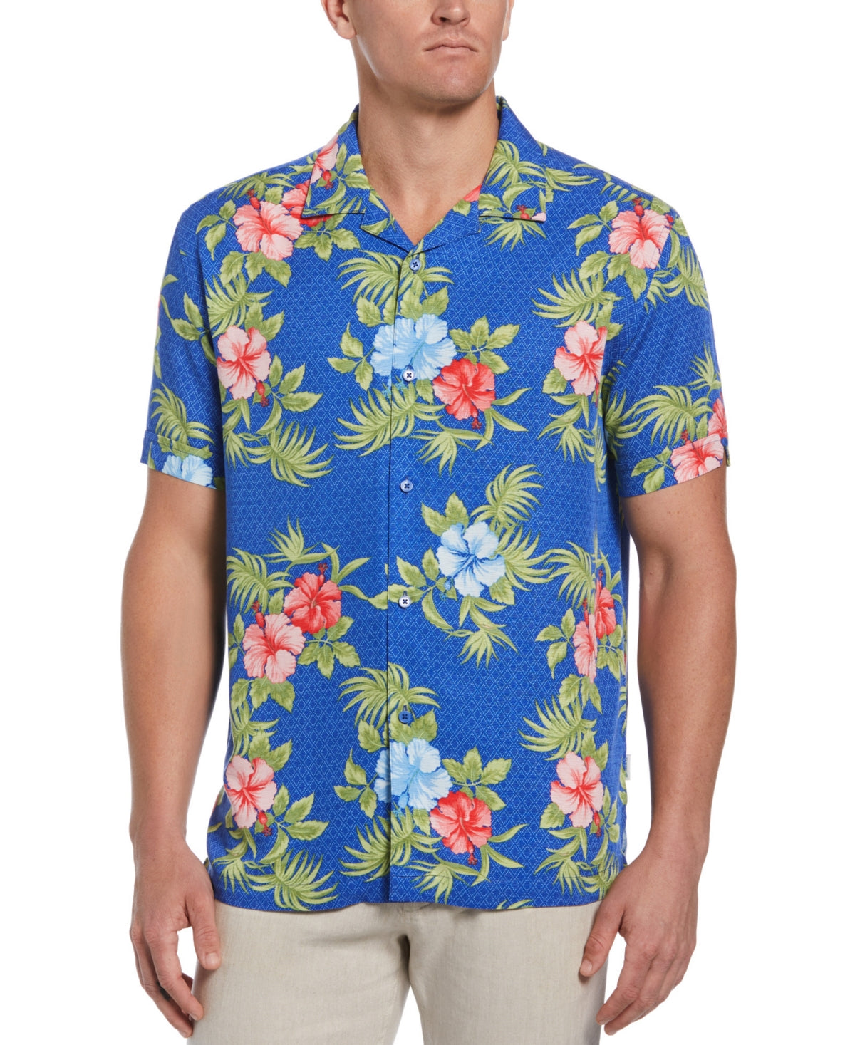 Cubavera Men's Textured Geo Floral Print Shirt Blue Size XX-Large