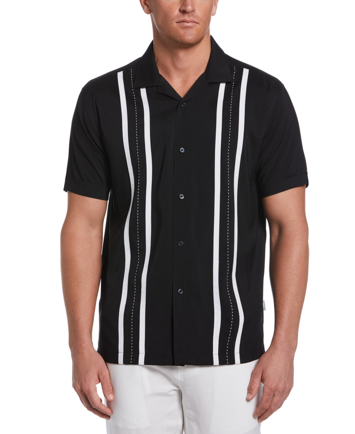 Cubavera Men's Contrasting Panel Short Sleeve Shirt Black Size Large