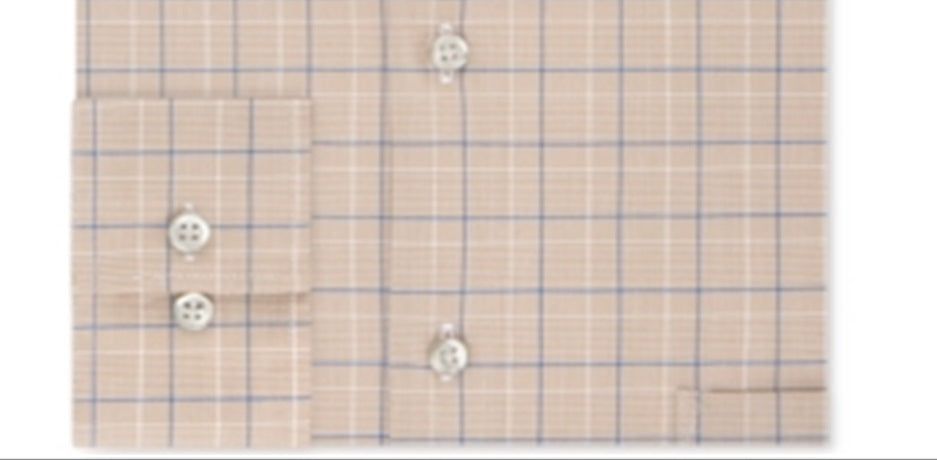 Van Heusen Men's Flex Classic Regular Fit Stretch Wrinkle Free Check Dress Shirt Brown Size 18X34X35