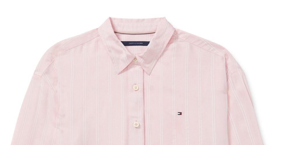 Tommy Hilfiger Women's Striped Tie Hem Magnetic Closure Shirt Pink Size Large