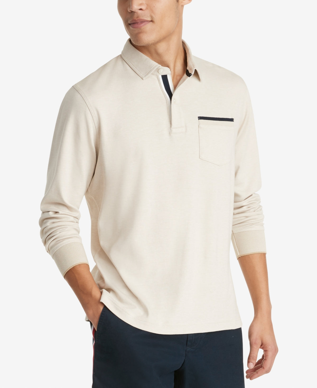 Tommy Hilfiger Men's Th Luxe Super Soft Long Sleeve Polo Beige Size L