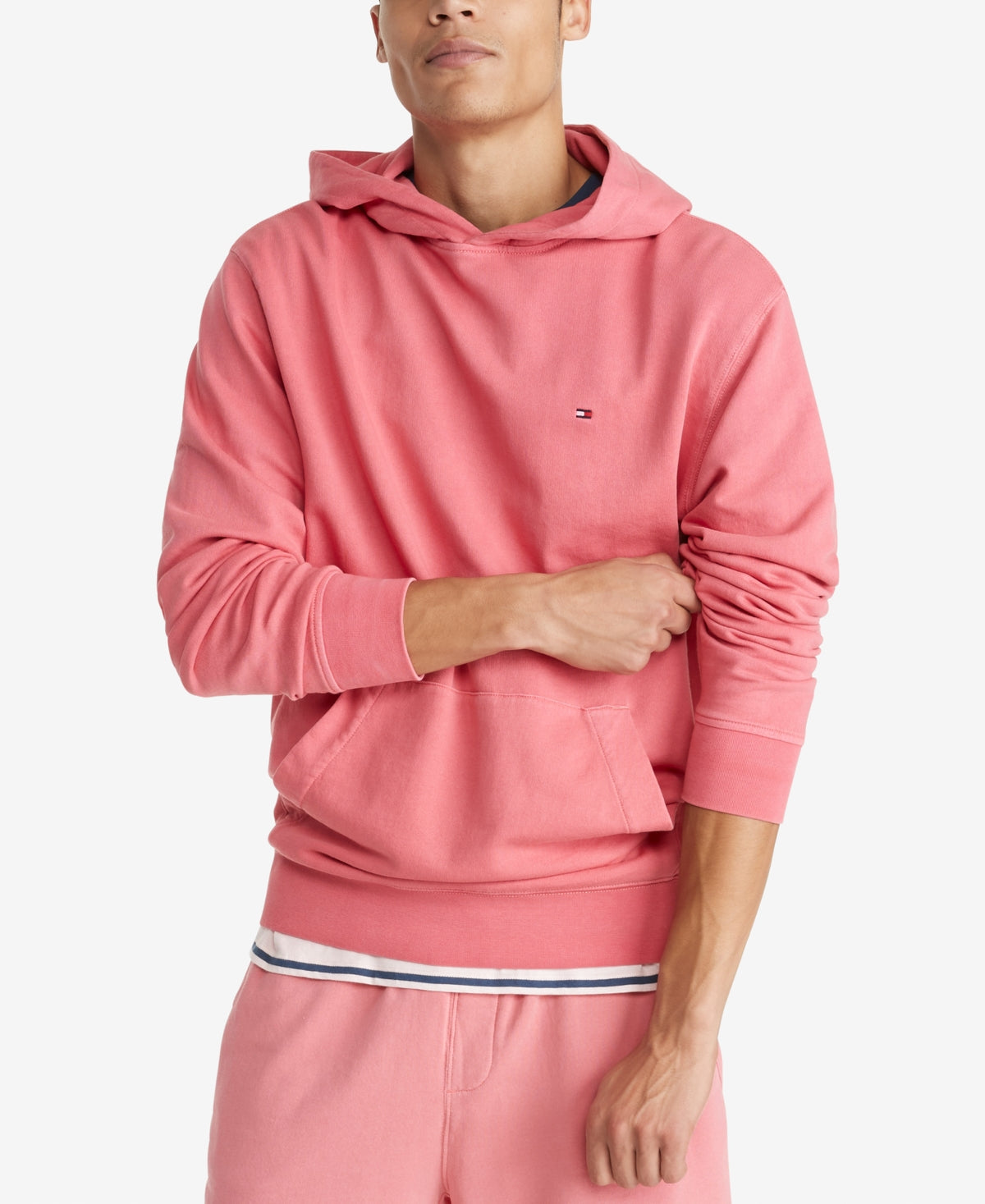 Tommy Hilfiger Men's Garment Dyed Easy Fit Hoodie Pink Size X-Large