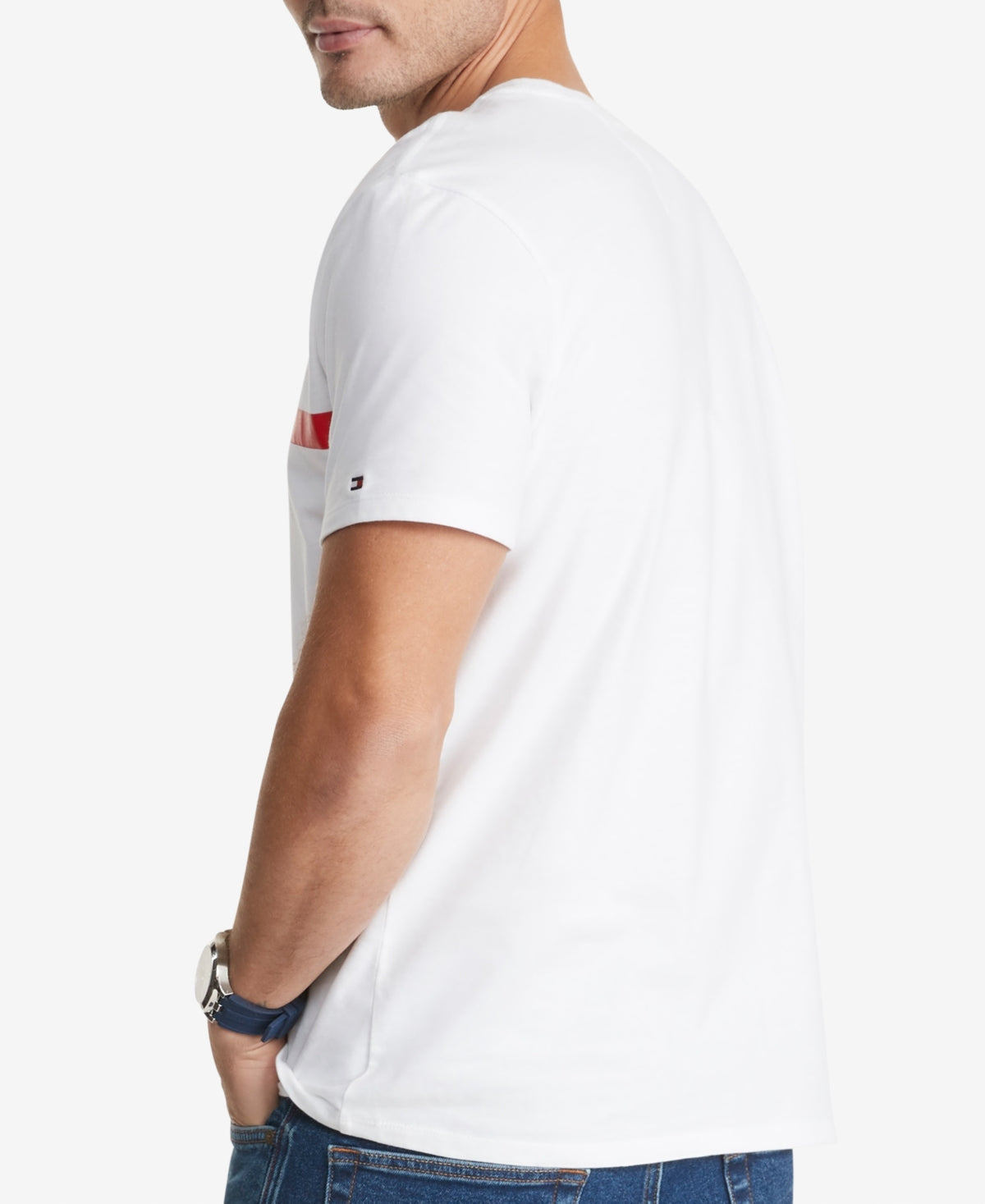Tommy Hilfiger Men's Flag Stripe Short Sleeve T Shirt White Size Small