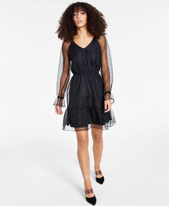 Bar III Women's Sheer Swiss Dot Dress Black Size X-Small